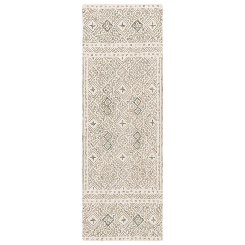 Mariame Hand Tufted Wool/Cotton Geometric Rug in Ivory, Runner 2'3" x 7'