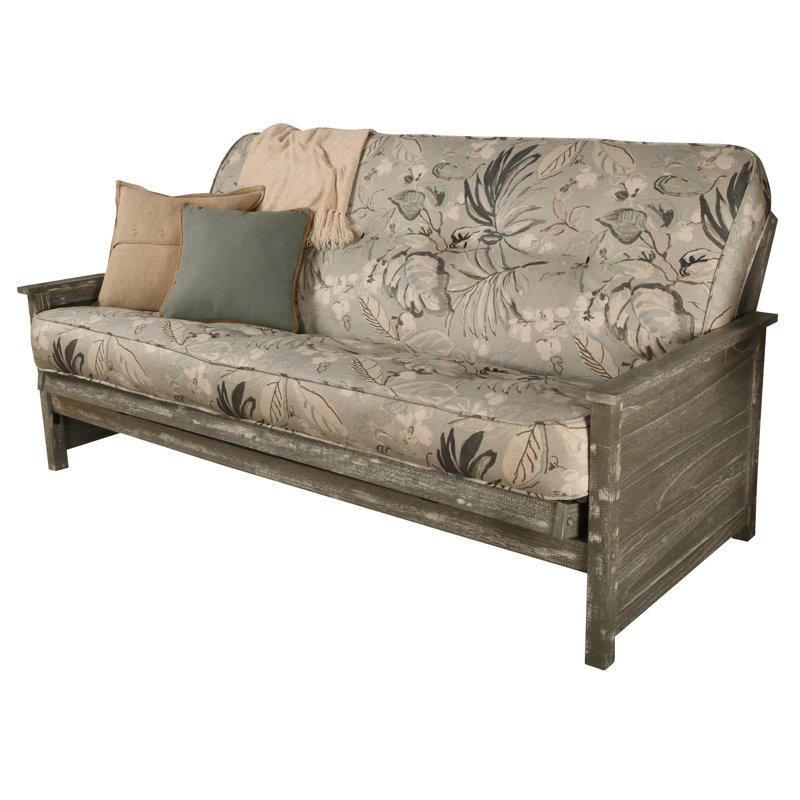 Futon de lit double avec matelas Anders, Gris patiné, Pluie Takara