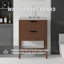Meuble-lavabo autoportant avec lavabo, tiroir à fermeture amortie et comptoir en marbre reconstitué blanc granit de 5 cm avec dosseret, contreplaqué, brun-1232277187