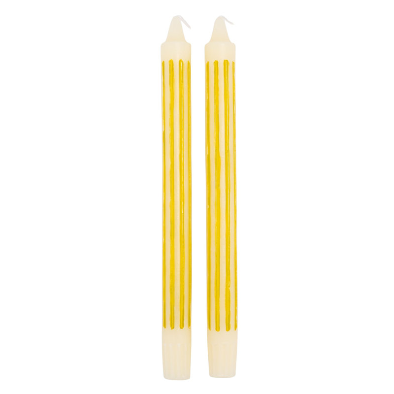 Unscented Vertical-Striped Taper Candles In Box, Yellow
