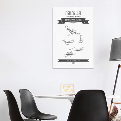 Raymond McVay Fishing Lure Patent Sketch Retro (Charcoal) II by Aged Pixel - Wrapped Canvas Print