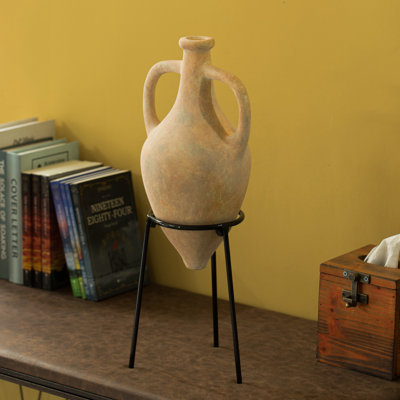 Mcmaster Antique Style Floor Vase, Old Fashioned Style Magnificent Amphora, Decorative Large Tall Vase with Intricate Detailing, Unique Beige Vase on Slim Black Metal Tripod Stand, 21-Inch-Tall, Perfect for Display