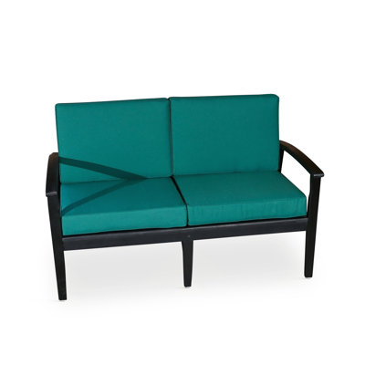 Causeuse en eucalyptus avec coussins vert foncé, finition espresso, sièges extérieurs spacieux et confortables