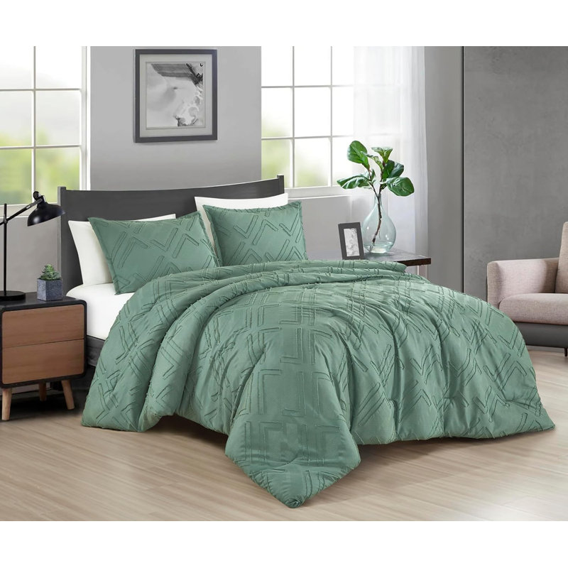 Debroah Green Clip Jacquard Geometric Full Comforter Set
