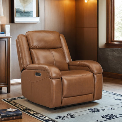 Fauteuil inclinable électrique Zachery en cuir véritable avec port USB