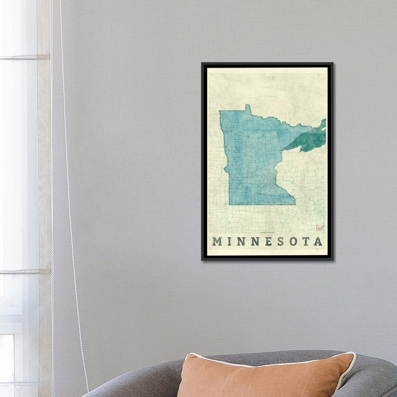 « minnesota map », impression sur toile, Toile avec cadre noir, H 48 po x l 32 po x P 1,5 po, Pas de tapis