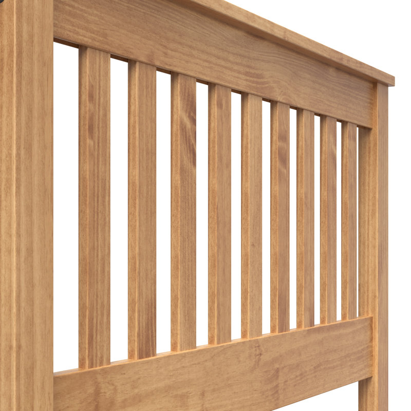 Ophelia & Co. Monaco Farmhouse Solid Wood Bed Frame with Slat Headboard, Rustic Pinewood Mission Style Platform Bed with Chunky Posts, No Box Spring Required