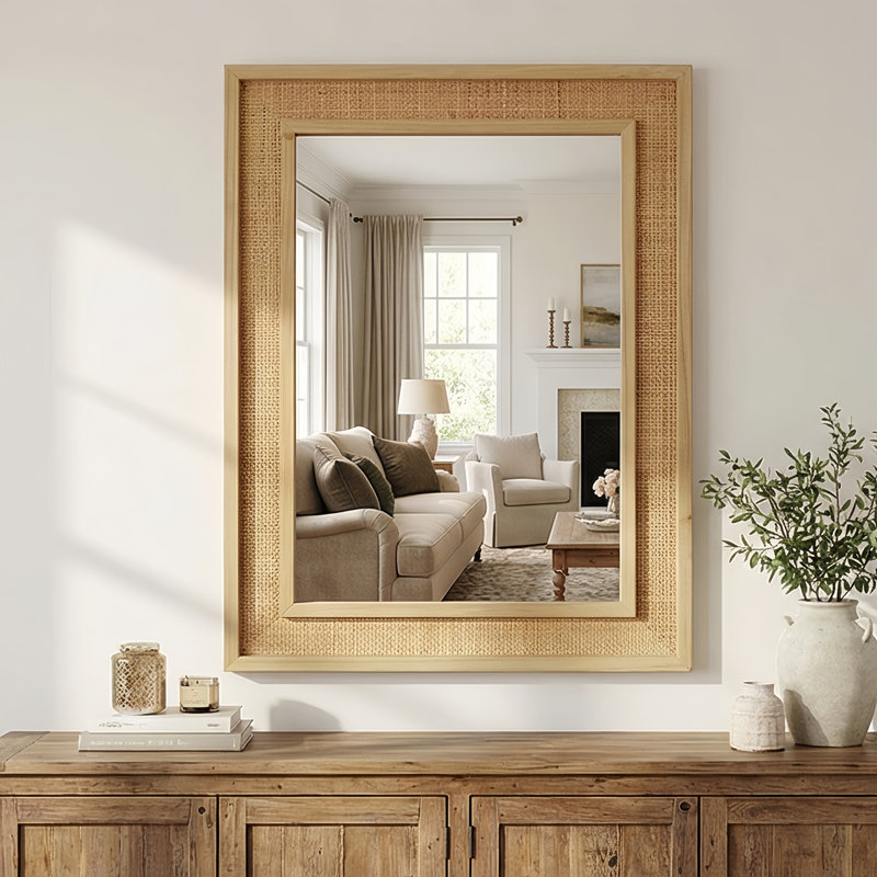 Miroir décoratif en rotin, Naturel, 36" x 24"