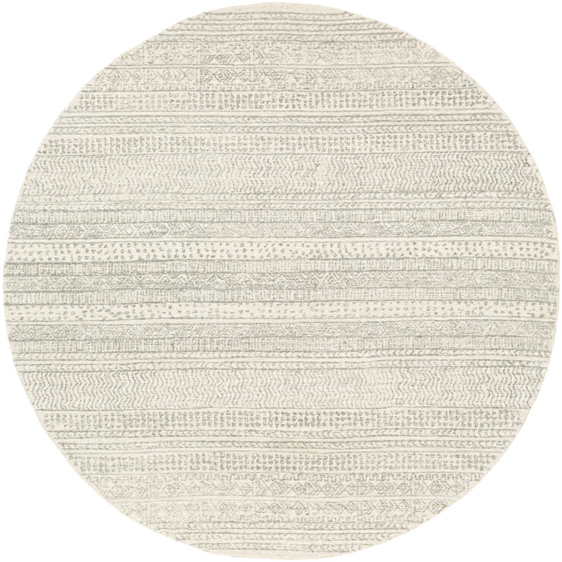 Tapis gris / crème en laine touffeté à la main Lansing, Rond 6 pi