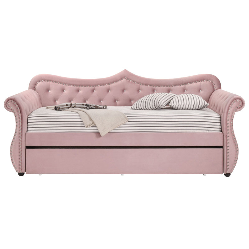 Luxurious Velvet Wood Daybed With Trundle For Ultimate Comfort And Style, Beige, Twin