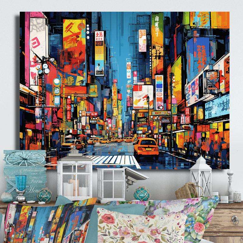Ville colorée de la ville de Popart II - impression sans cadre sur métal, H 12 po x l 20 po x P 1 po