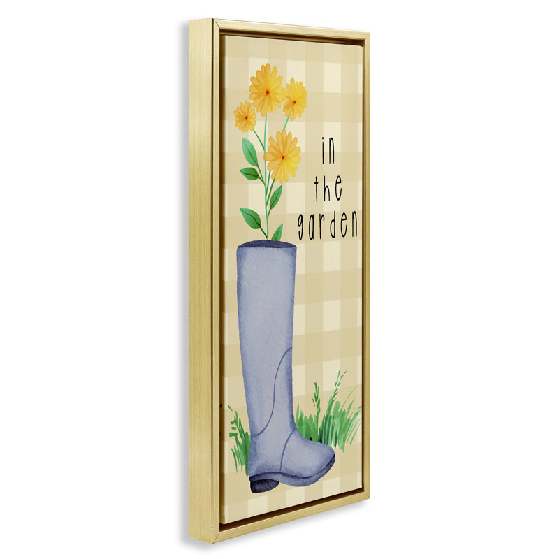 Dans le jardin sur un cadre flottant à carreaux, design par Lil 'Rue, H 31 po x l 15 po, Cadre flottant métallique doré