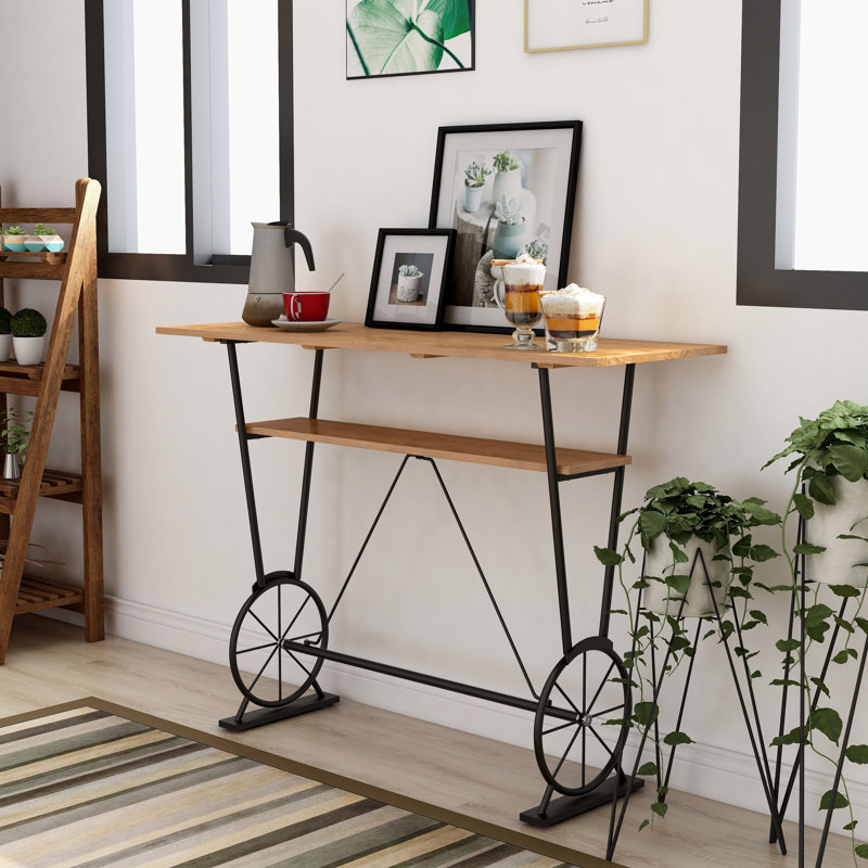 Isai Solid Wood Top Metal Base Dining Table, Warm Oak