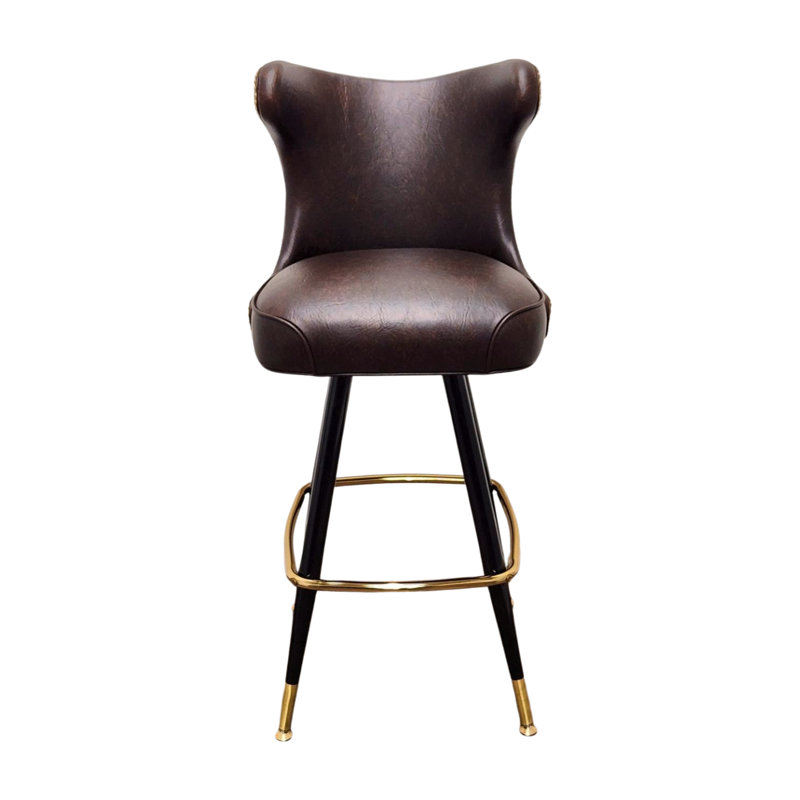 Button Tufted Cowboy Swivel Bar Stool, Brown