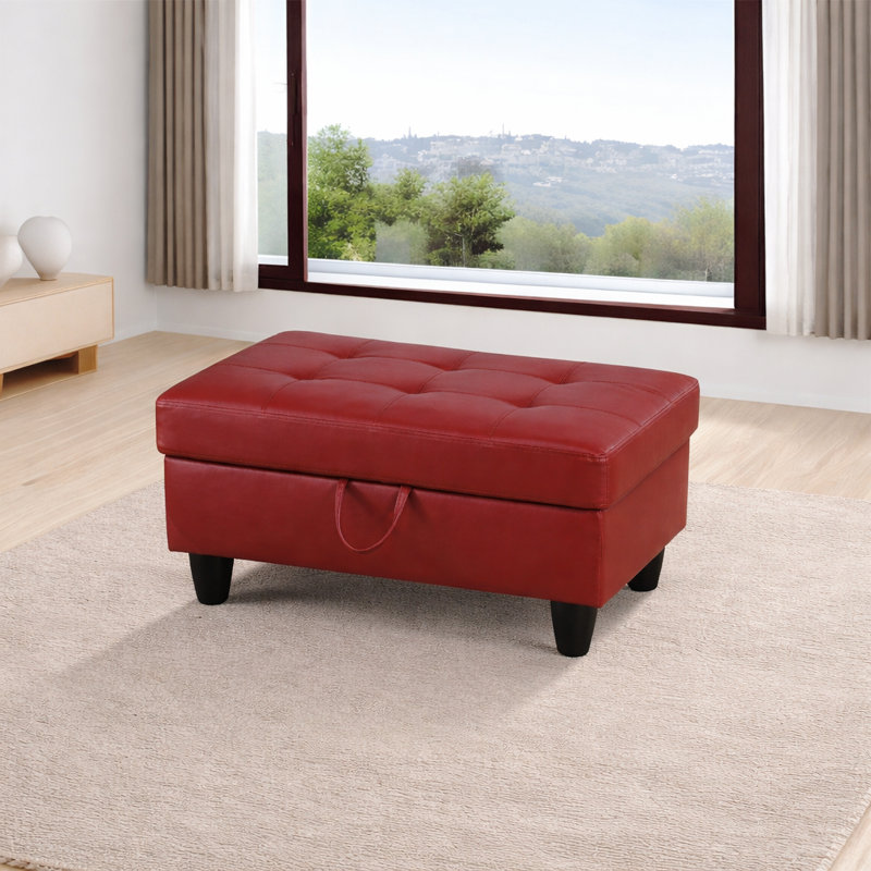 Faux Leather L-Shaped Sectional Right Hand Facing, Red