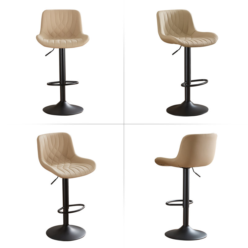 Swivel Adjustable Height Bar Stool With Pu Upholstery And Metal Frame, Khaki