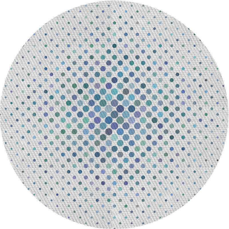 Tapis beige/bleu à motifs, Rond 5 pi