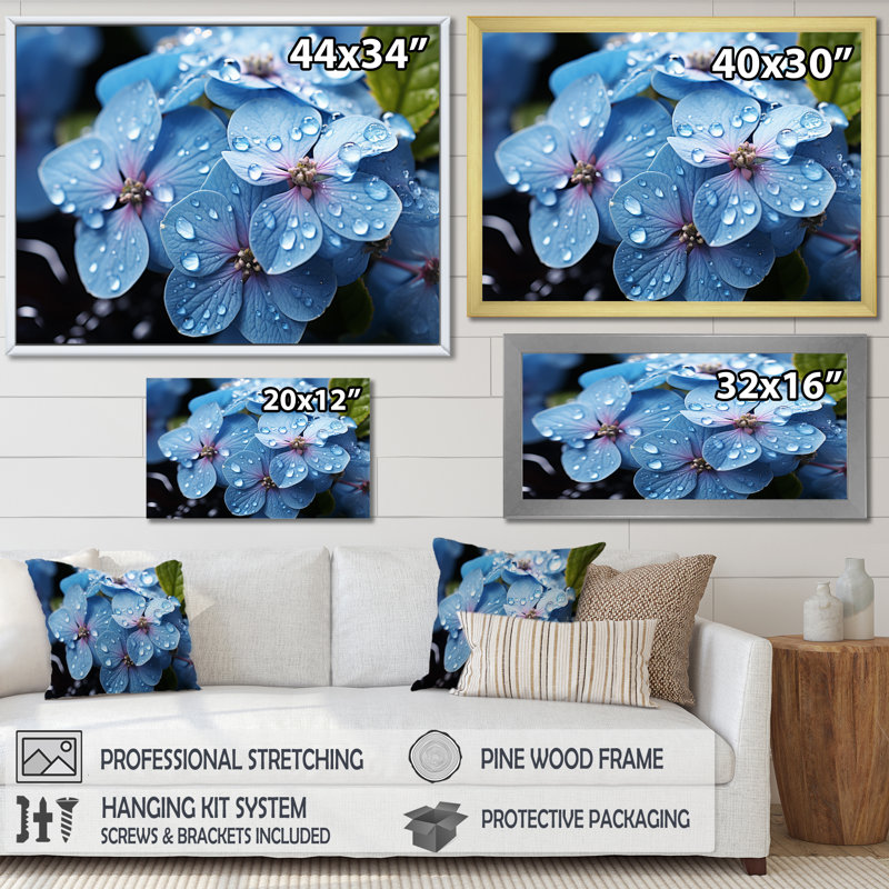 Attif fleurs sérénade en bleu - imprimé, H 12 po x l 20 po x P 1 po, Cadre simple noir