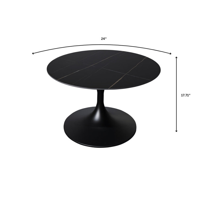 Verve 24" Black Marble Round Coffee Table with Stainless Steel Base