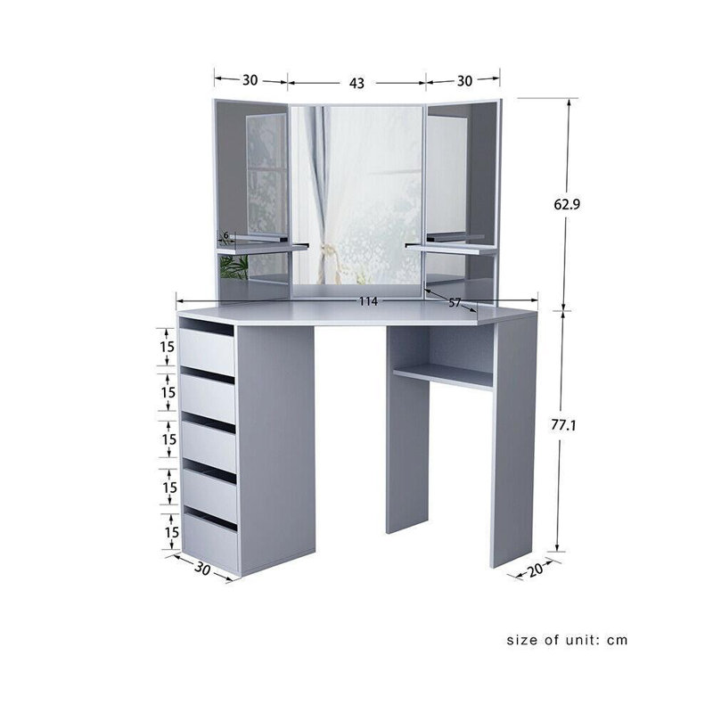 Denno Dressing Table with Mirror, Grey