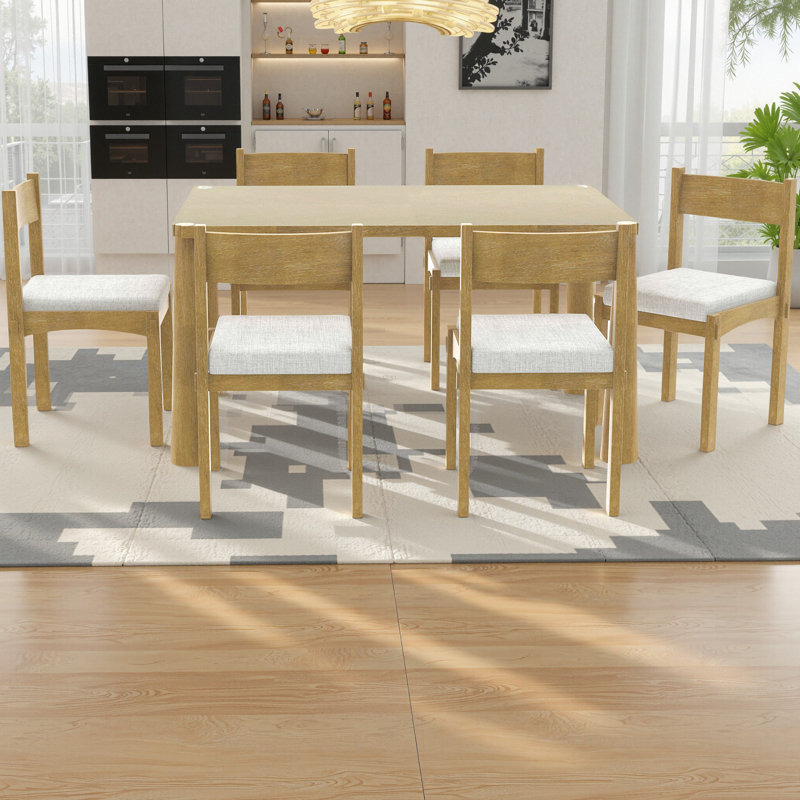 Ensemble de table de salle à manger en bois 7 pièces pour 6 personnes avec chaises rembourrées, ensemble de table de cuisine et chaises d'une capacité de 250 lb