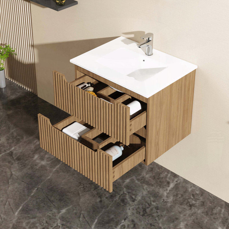 Meuble-lavabo suspendu de 24 pouces pour salle de bain, avec tiroirs Ã  fermeture en douceur