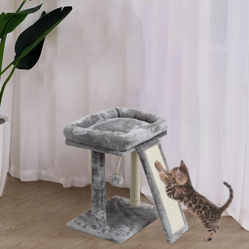 Light Gray Sisal Cat Scratching Post with Plush Perch