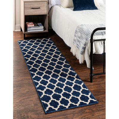 Tapis géométrique bleu foncé / ivoire Ruri