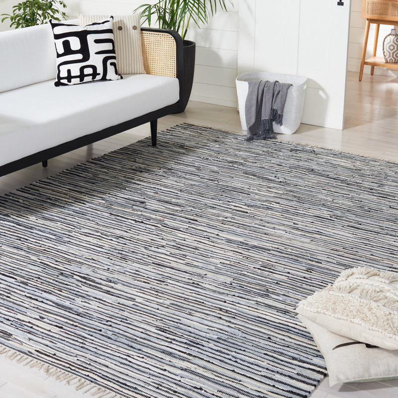 Tapis rayé en coton tissé à la main Fales Rag, Rectangle 6 pi x 9 pi