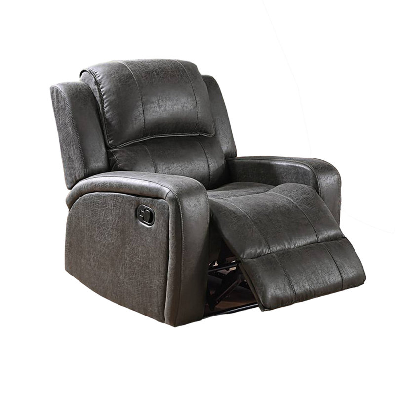 Fauteuil inclinable manuel Charles, similicuir, bois massif, Gris fumée