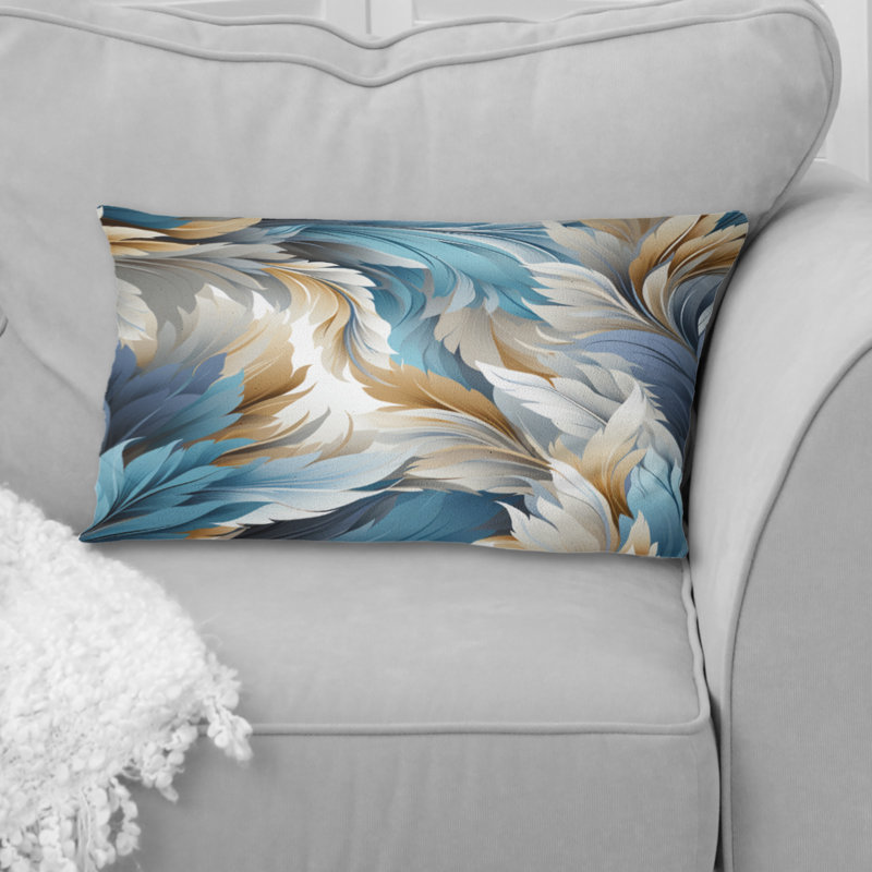 Coussin en polyester blanc et bleu sarcelle avec fleurs Serenity I