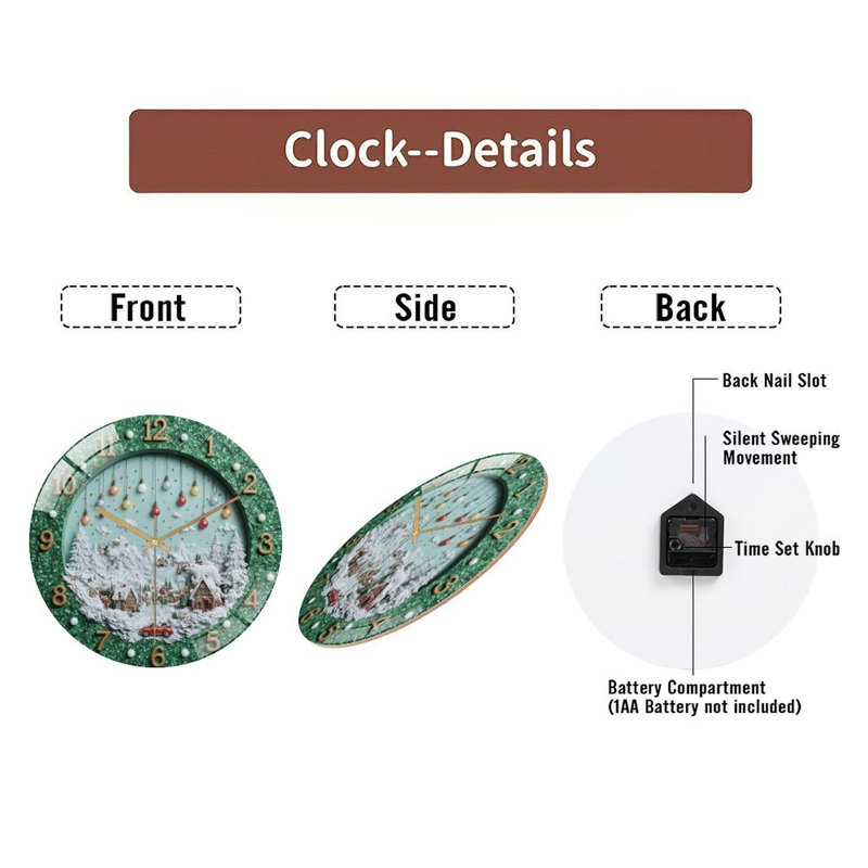 Horloge murale de Noël-Horloge-village-lumières-ours