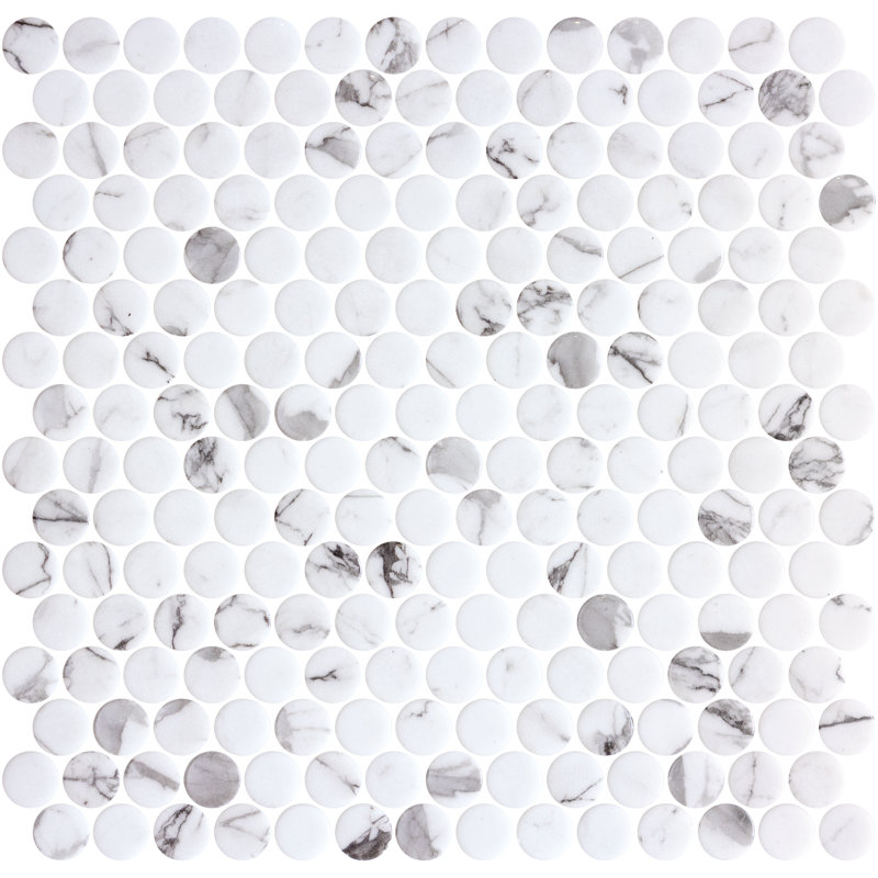 Muse 1-in. Penny Round Marble Look Glossy Glass Pool, Shower and Wall Tile, Athena