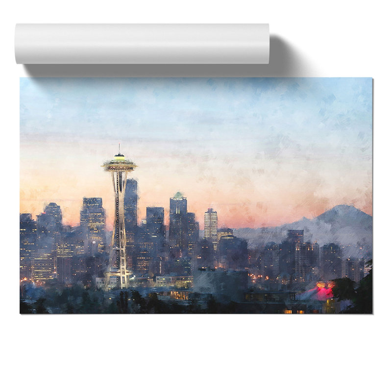 Seattle Skyline Painting - Frameless Print, 42cm H x 59cm W x 0.1cm D