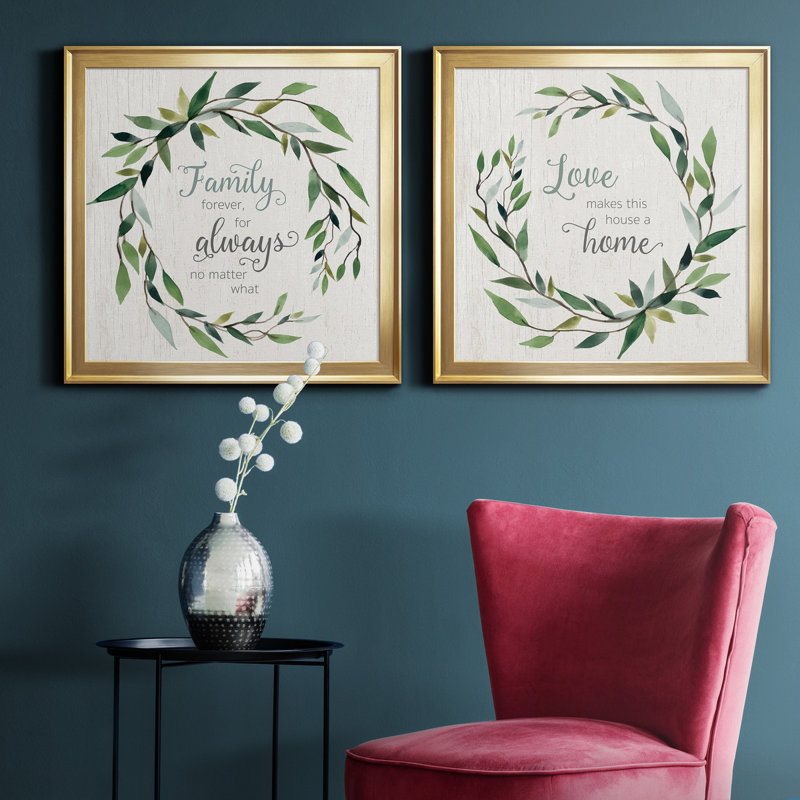 «Family Forever», art textuel sur toile 2 pièces, Cadre doré, H 26,5 po x l 53 po x P 1,5 po