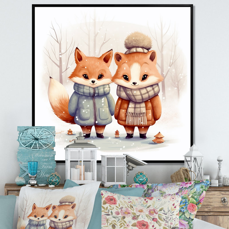Pépinière de renard, dessin III - art mural de chambre de bébé, Cadre flottant noir, H 30 po x l 30 po x P 1,5 po