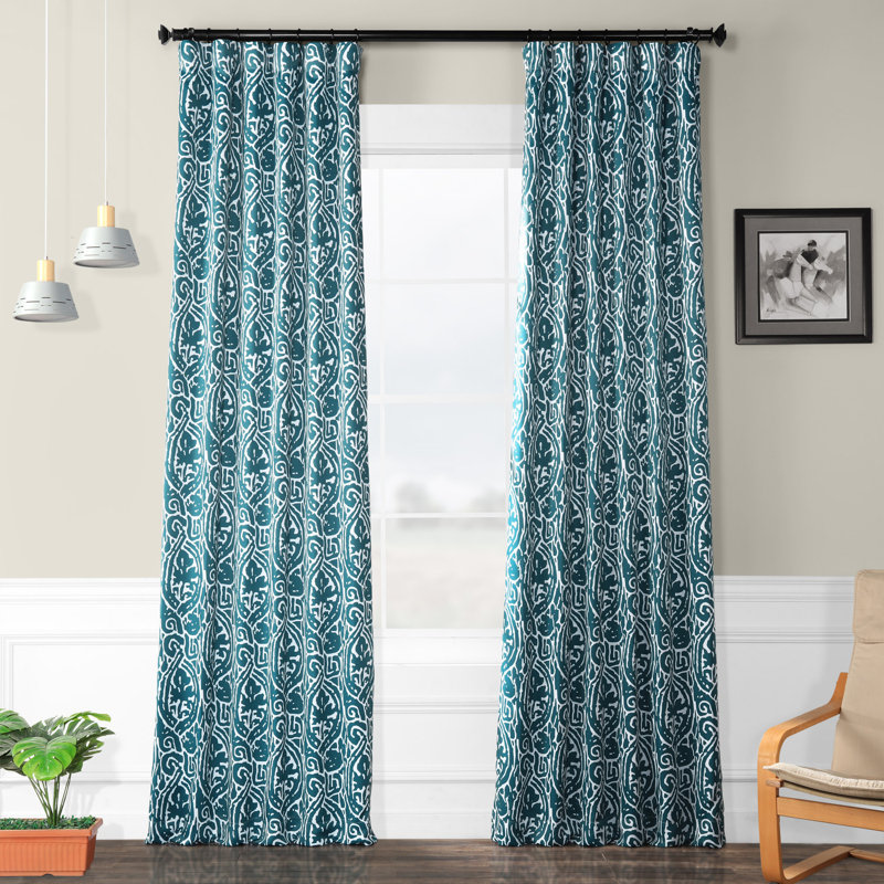 Claren Teal Seascape Swirls Printed Room Darkening Curtains for Living Room - Bedroom Single Panel, Abstract Teal