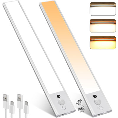 Ensemble de 2 lampes de 14 po rechargeables sous l'armoire avec capteur de mouvement et de lumière