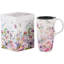 Tasse à café en céramique, tasse de voyage avec couvercle, grande tasse en porcelaine avec poignée pour la maison et le bureau, tasse à motif floral dans une boîte cadeau