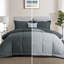 Ensemble d'édredon grand gris foncé et gris clair - Ensemble d'édredon réversible doux 3 pièces pour grand lit, édredon en duvet synthétique toutes saisons avec 2 taies décoratives