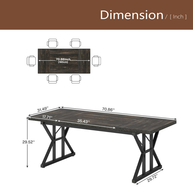 Kitchen Table,Rustic Dining Table, Oak, Black