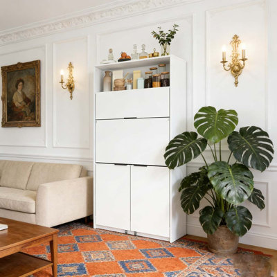 Buffet 69 po avec huche et poste de travail pliable, armoire de rangement multifonctionnelle avec tablette réglable et prise de courant