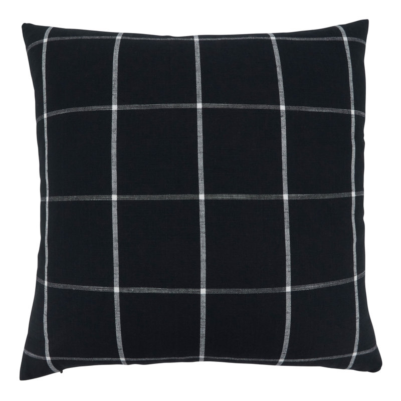 Hester Collection Plaid Cotton Reversible Throw Pillow, Polyester/Polyfill, Black