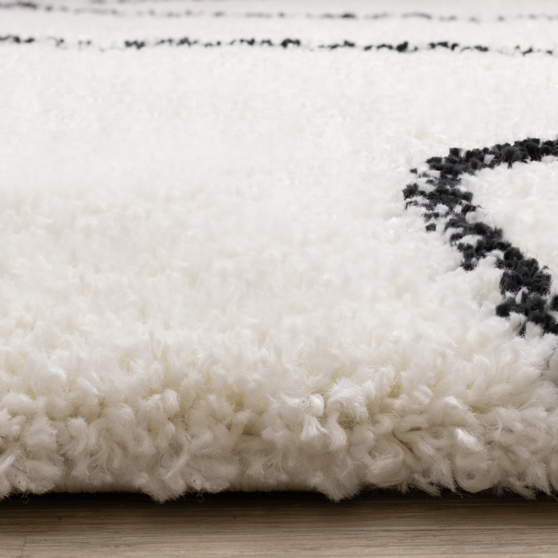 Ombretta Cream Black Swirling Lines Area Rug, Rectangle 5'3" x 7'7"