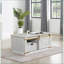Table basse rustique blanche antique avec tablettes ouvertes et tiroir pour le salon, rangement élégant