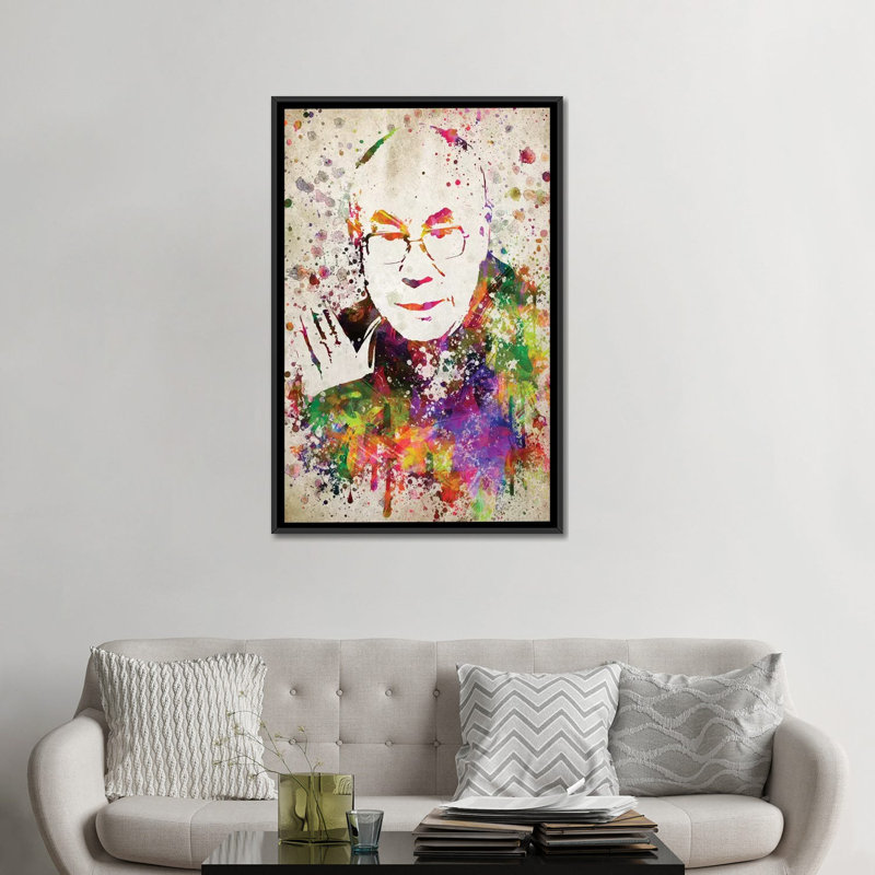 « dalai dalai lama », impression sur toile, H 60 po x l 40po x P 1,5 po, Toile encadrée noire, Pas de tapis
