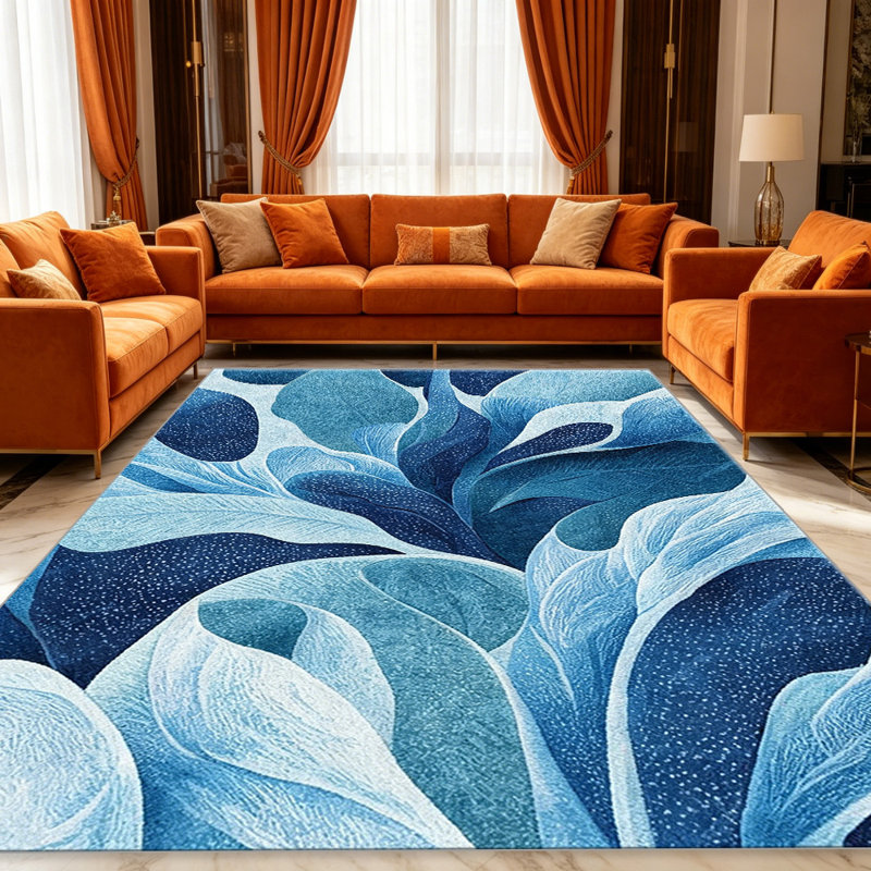 Blue and Sky Abstract Floral carpet-easy to clean, machine-washable, soft and comfortable; suitable for door mats, kitchens, living rooms, bedrooms, corridors, and laundry areas. Easy to clean, durable carpet for home decoration.