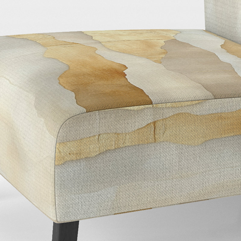 Abstract Minimalism Accent Chair - Golden Minimal Waves In Beige Side Chair, Slipper Armless