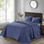 Couvre-lit réversible bleu marine simple - Rembourrage en coton prélavé pour une chambre à coucher apaisante avec un confort durable