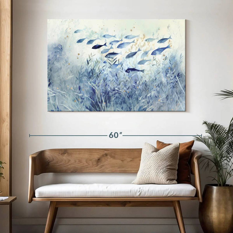 Banc de poissons bleu, H 32 po x l 48 po